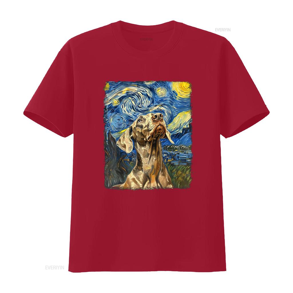 Weimaraner Dog Starry Night Painting T Shirt Vintage Homme Stylish Soft Streetwear Designer Clothes