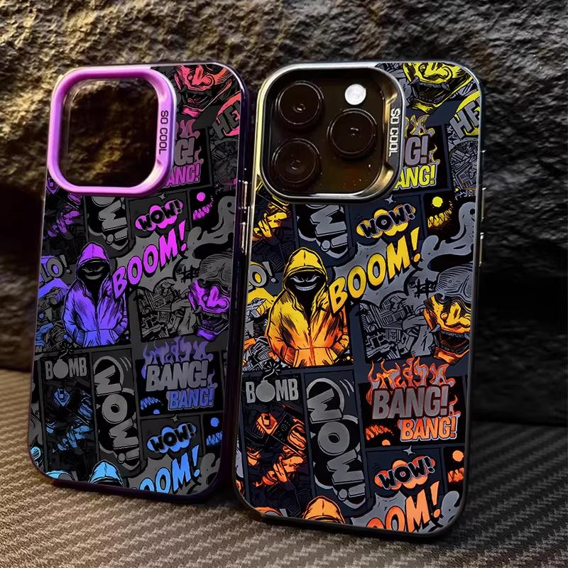 Fashion Graffiti Black Comic Style Phone Case For iPhone 17 16 15 14 13 12 11 Pro Max Mini 7 8 Plus XR XS Max Shockproof Cover