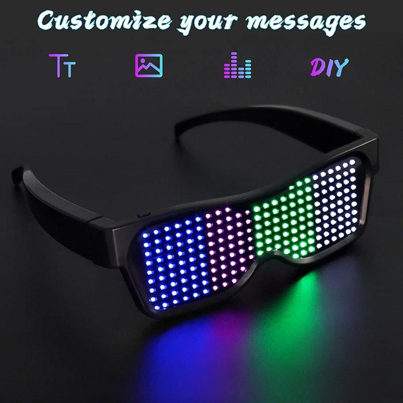 LED-Brille, Bluetooth-App-Steuerung LED-Anzeige Smarte Brille USB-wiederaufladbar DIY Funky Brille für Party, Club, DJ, Halloween