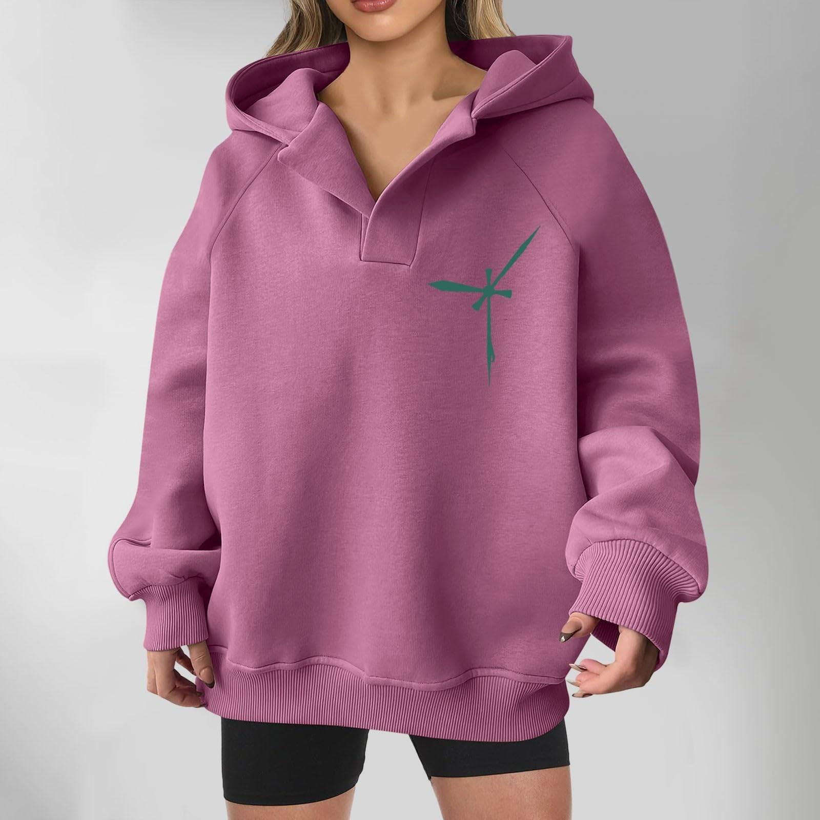 

Толстовки для женщин, осенняя мода, повседневное искусство, цветы, буквенный рисунок, топы с v-образным вырезом, свободные блузки с длинными рукавами XL фиолетовый