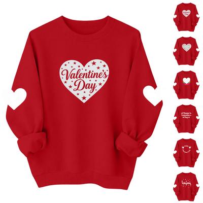 Valentines Sweatshirts For Women Love Heart Graphic Pullover R-neck Long Sleeve Tops Valentine's Day Sweatshirt