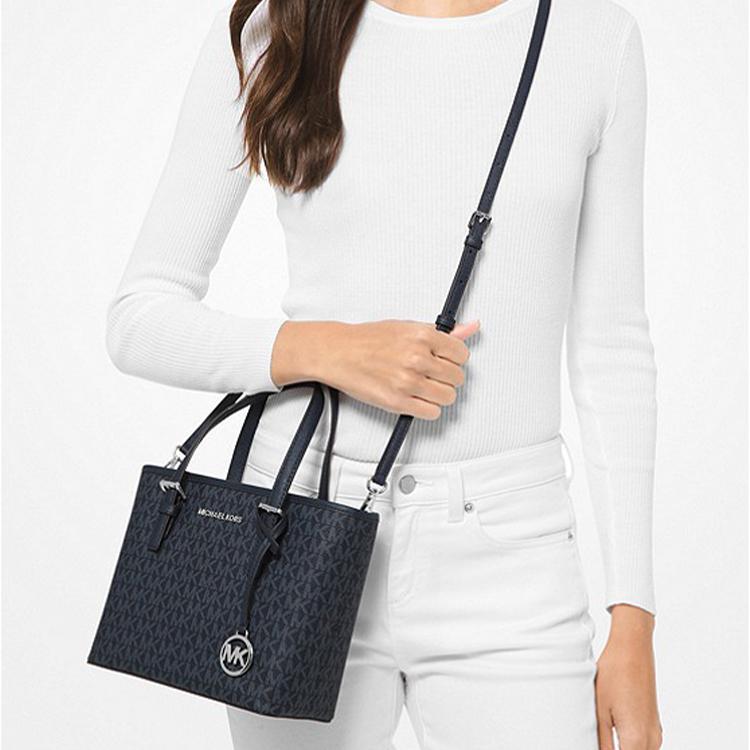 Michael Kors Jet Set Monogram Vintage Zipper Tote Bag Women Tote Bag Navy-Blue 35T9STVT0B-ADMIRAL