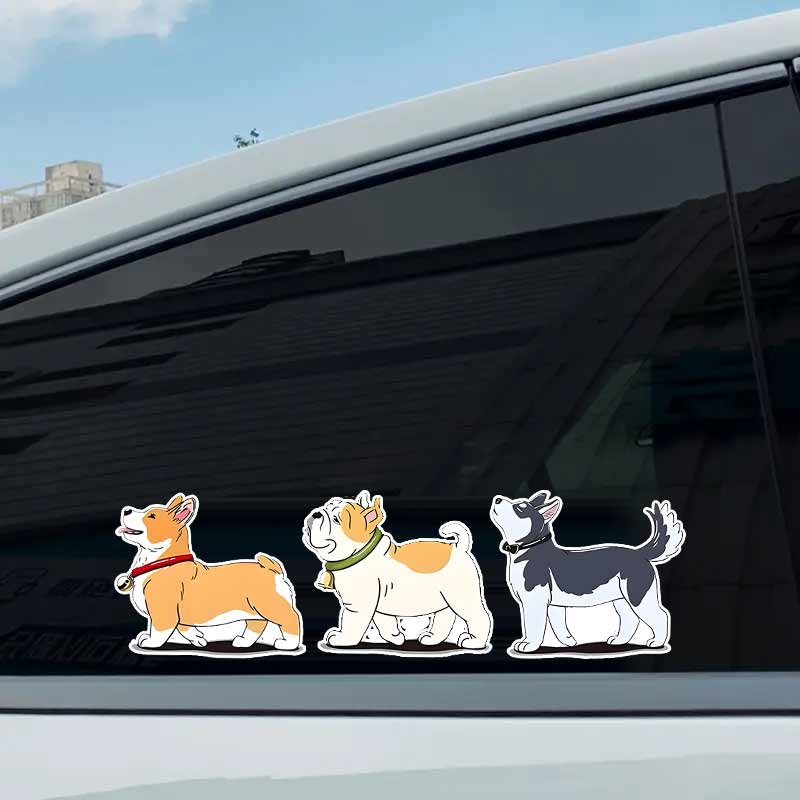 3 Piece Cartoon Sticker Cute Pet Dog Husky Corgi Car Stickers Waterproof Vinyl Decals Auto Body Window Bumper Decor Motorcycle Helmet Stickers TM205