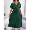 Rochie de vară pentru femei, la modă, cu decolteu în V încrucișat, cu mâneci scurte, casual, simplă, culoare uni, plisată, cu șireturi, rochii de petrecere A-line, îmbrăcăminte elegantă feminină