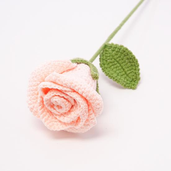 Handmade Crochet Rose Flower Knitted Rose Bouquet with Leaves Valentine's Day Anniversary Birthday Artificial Rose Gift for Women Teacher Mom Friend