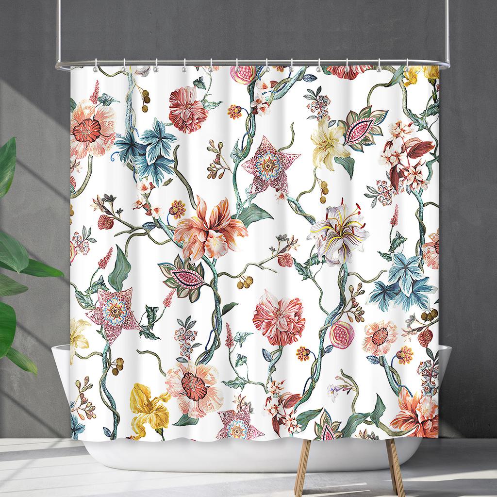 Shower Curtain Waterproof And Mildew-Proof 3D Digital Printing Plant Flower Plant Shower Curtain Bathroom Partition