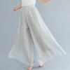 Summer Women's Trousers Artistic Large Size Cotton and Linen Wide-leg Trouser Skirt Linen Skirt Elastic Waist Solid Color Ethnic Style Trouser Skirt