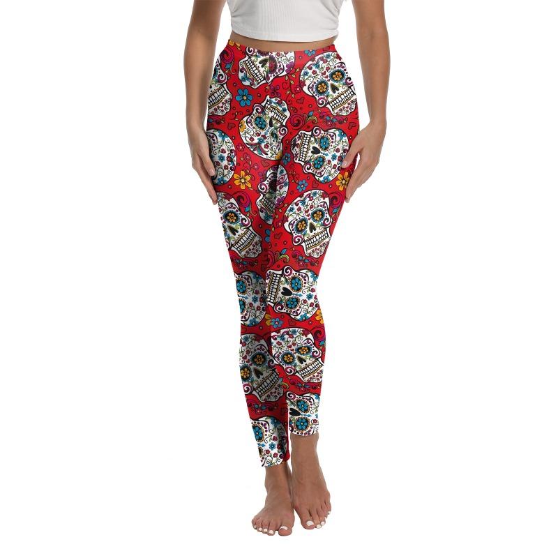 Halloween Women's Leggings Day of the Dead Skull Head Digital Printed Pants Sports Yoga Leggings Women
