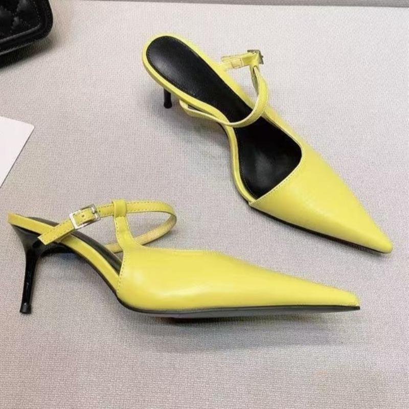 Temperament French Pointed Toe Shallow Mouth Slim Heel Slippers Women's New Summer Baotou One Strap Non-slip High Heels