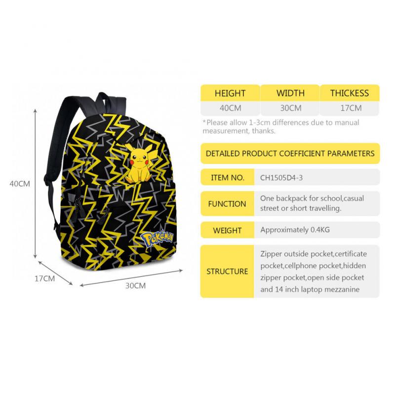 3PCS Pokémon Pikachu Backpack Lunch Bag Pencil Case Set Kids Student Pokemon Bag