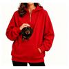 Womens Half-Zip Hooded Sweatshirt With Pet Pocket Loose Fit Fall Winter Top Small Dogs