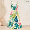 Women Plus Size Two Piece Set Short Sleeve Cardigan Tropical Leaf Printed Strappy V Neck Flared Dress