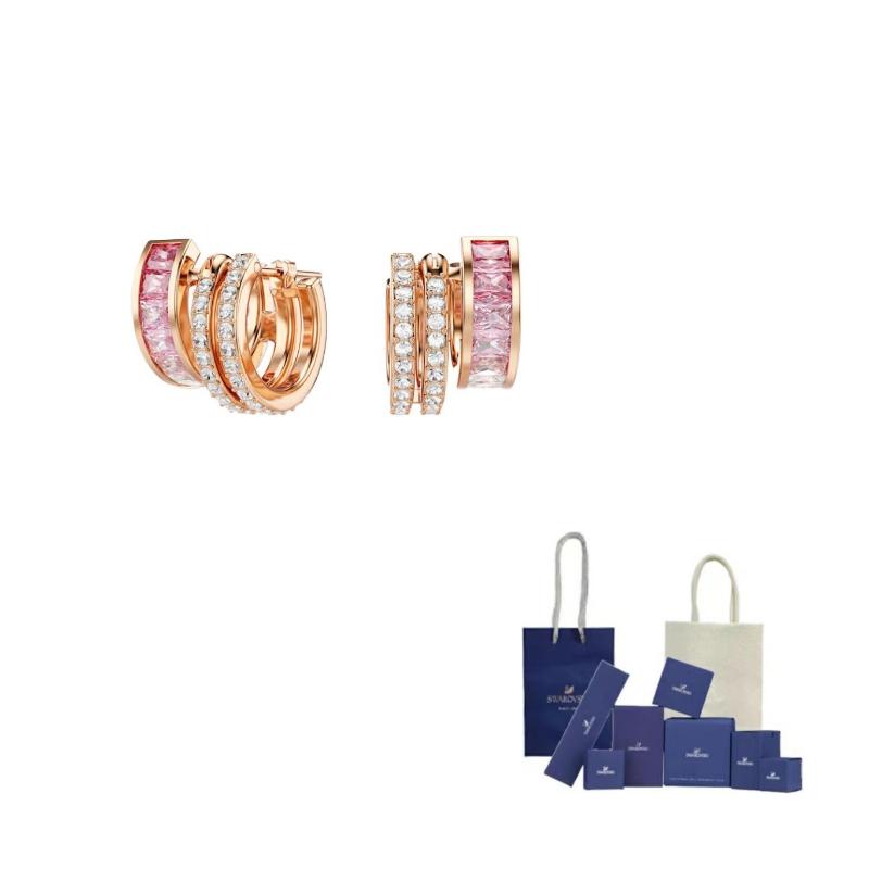 Swarovski Connexus Synthetic Cubic Zirconia Earrings Unisex Gold/Pink Original Brand Box And Bag