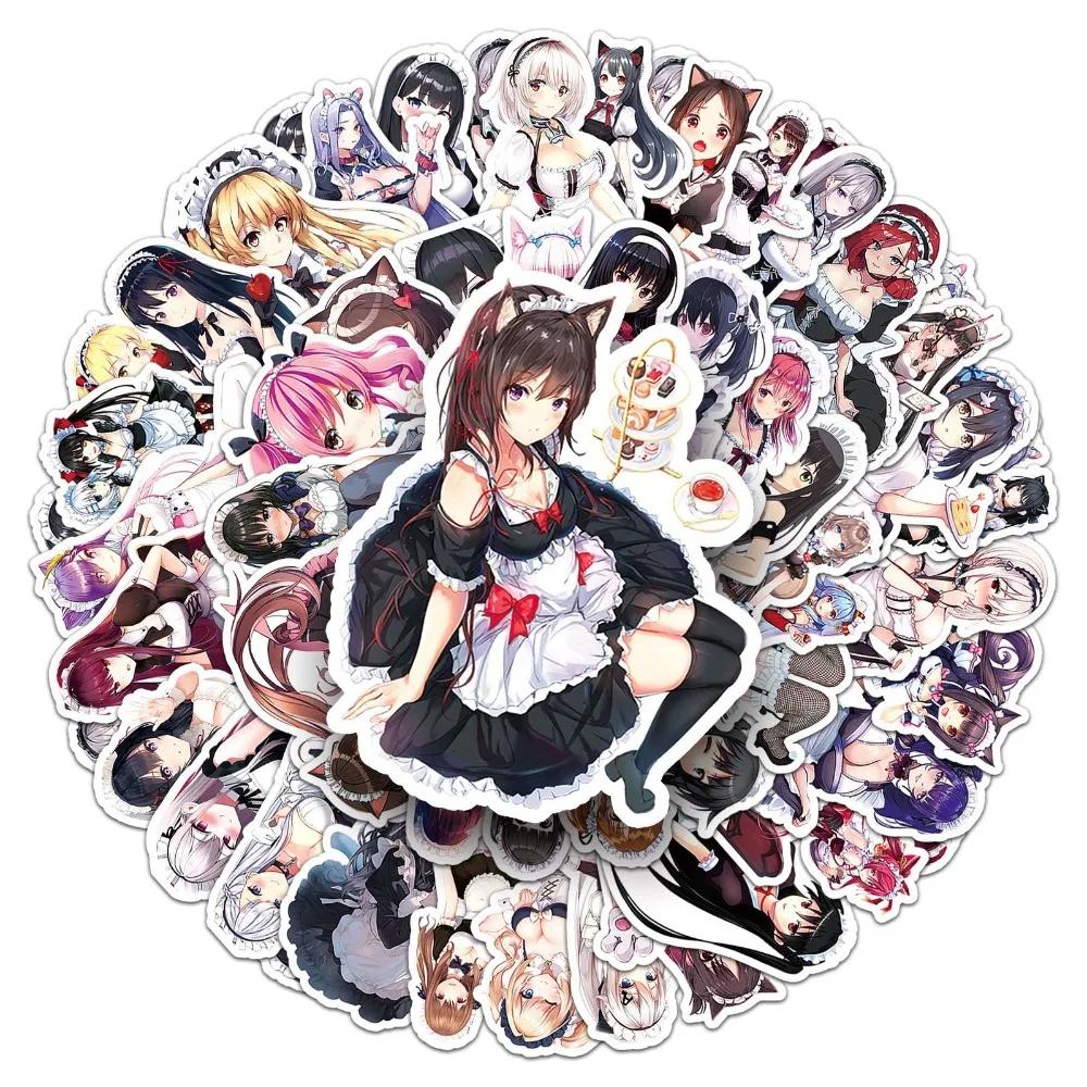 50pcs Waterproof Anime Cat Lady Kawaii Uniform Maid Stickers Japanese Cartoon Manga Drawing Doodle Decorations