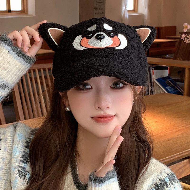 Cute Koala Ears Peaked Cap Lamb Plush Hat Women's Autumn and Winter Warm Face Small Baseball Cap Tide