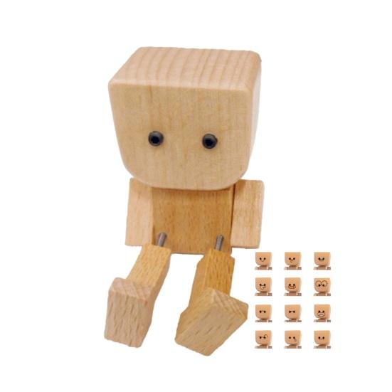 1 Set Christmas Shaking Wooden Man Figurine with 12 Expressions Handmade Santa Hat Shaking Feet Wooden Doll Car Dashboard Desktop Decoration