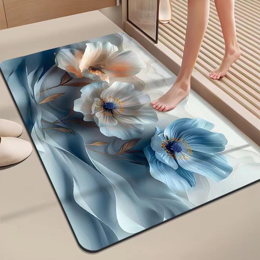 Flower Printing Bathroom Thickening Mat Bath Non-slip Carpets In Wash Basin Bathtub Side Floor Rug Shower Room Doormat Memory Foam 3D Pad
