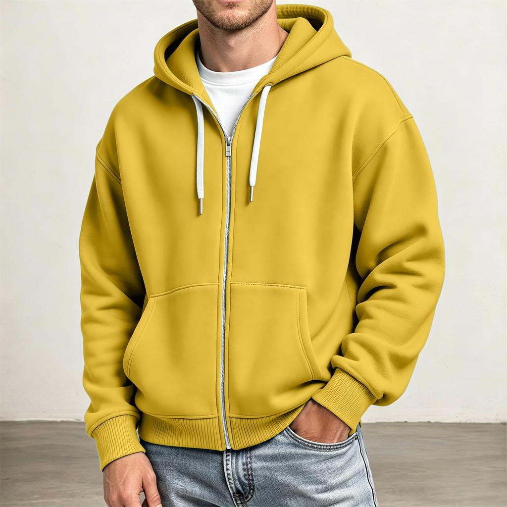 Men's Full Zip Hoodie Drop Shoulder Sleeves, Casual Long Sleeve Sweatshirt for Everyday Wear