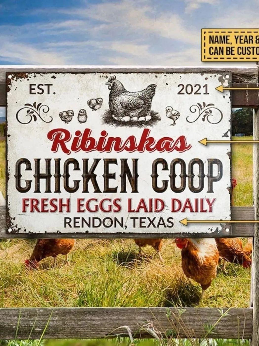 

Custom Fresh Eggs Laid Daily Metal Chicken Coop Sign Wall Decor белый