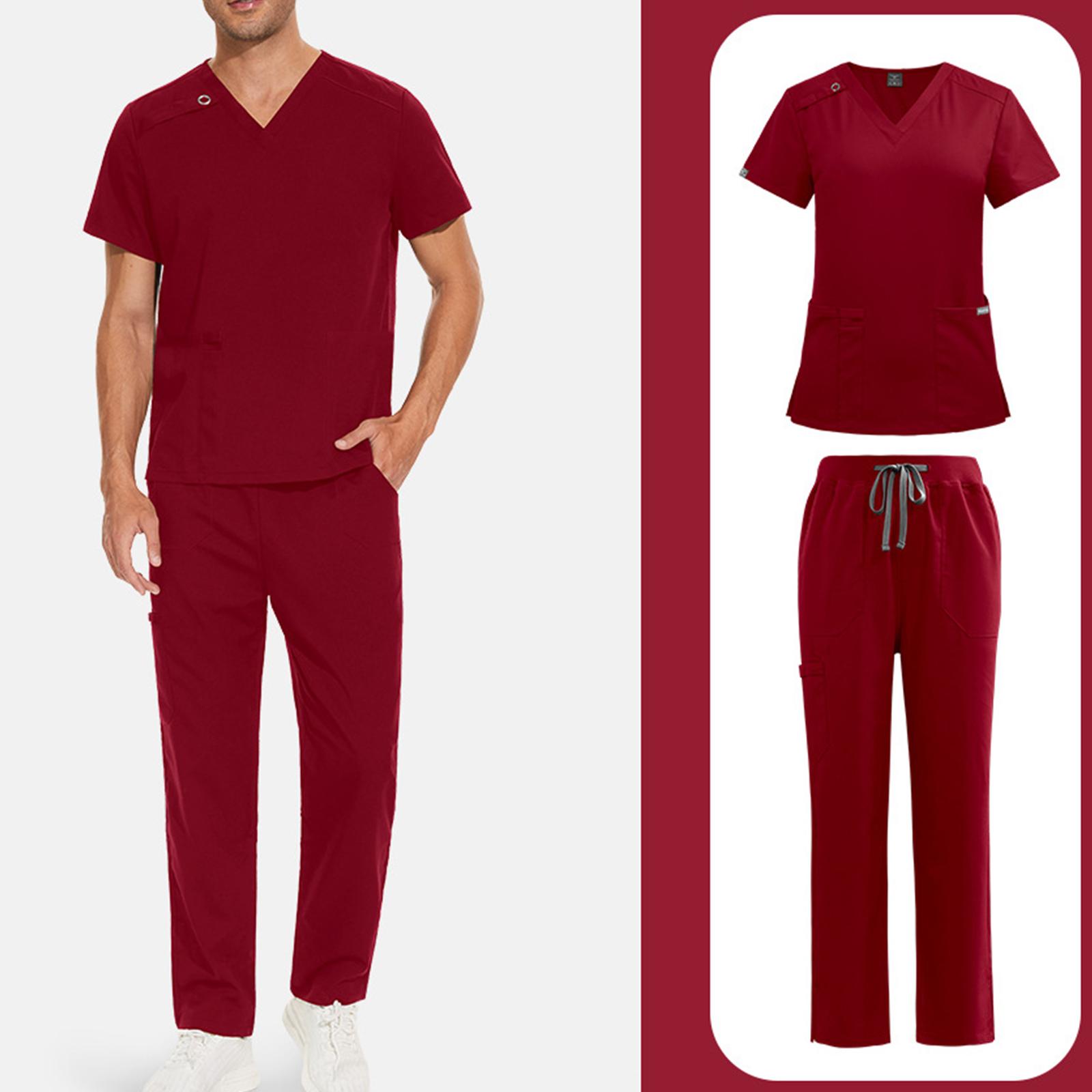 

Men s Solid Color Long Sleeved Pocket Uniform Protective Worker Uniform Jacket Long Pants Set M красный