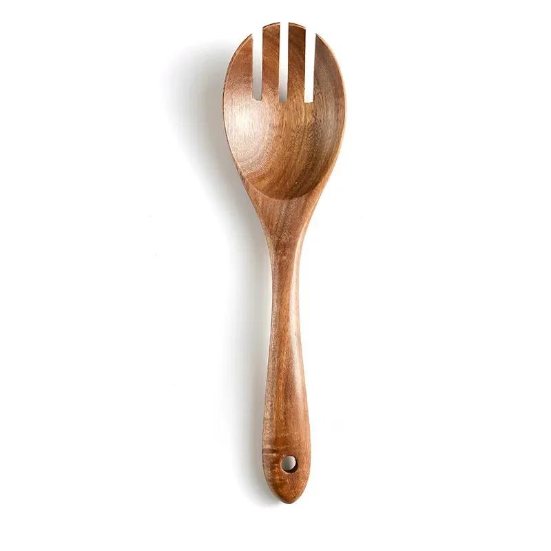 1 stücke Holz Kochen Löffel und Gabel Set Log Holz Löffel Holz Gabel Salat Löffel Pasta Gabel Kochen Utensilien Anzug