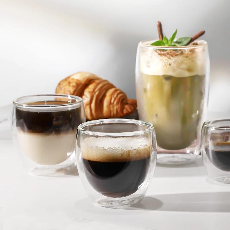 Creative Drinkware 80ml/225ml/320ml Double Wall Glass Cup Coffee Mug Modern Glassware Transparent Glass Classical Whiskey Glass
