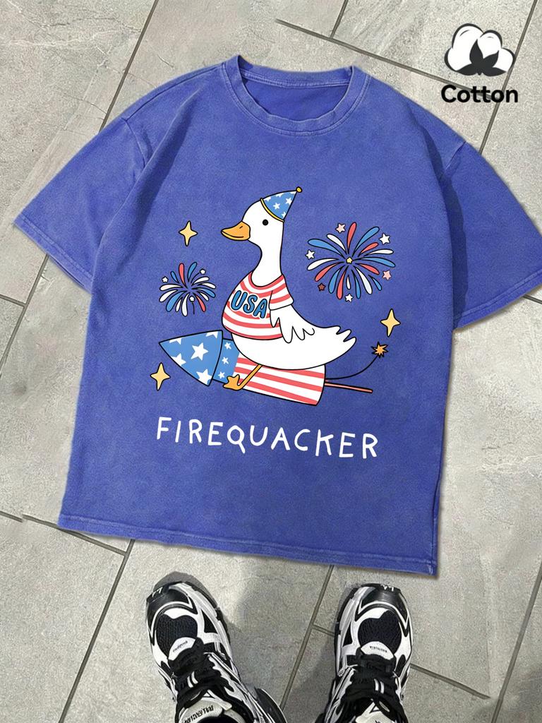 UsaS Big Goose On A Rocket Retro Man TShirt Summer Loose Breathable Cotton Top Soft Fashion Washed Clothing Mens ONeck Tee