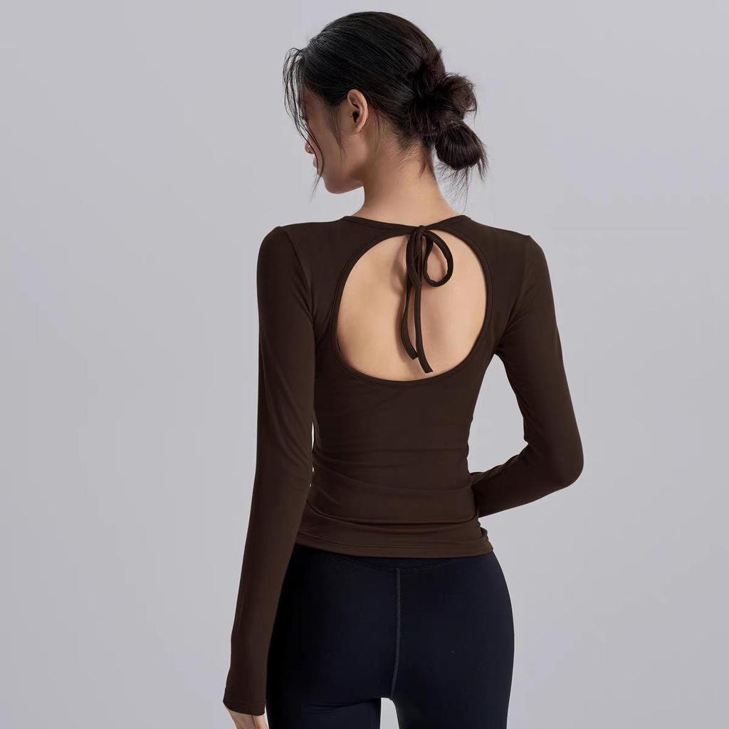 Backless Quick-Dry Slim Fit Long Sleeve Sports Top for Pilates & Yoga (Spring/Autumn)
