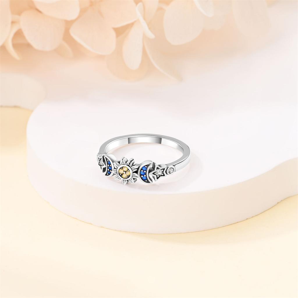 Rings for Women 925 Silver Color Popular Blue Zircon Blossom Flower Snowflake Stars Moon Rings Wedding Party Romantic Jewelry