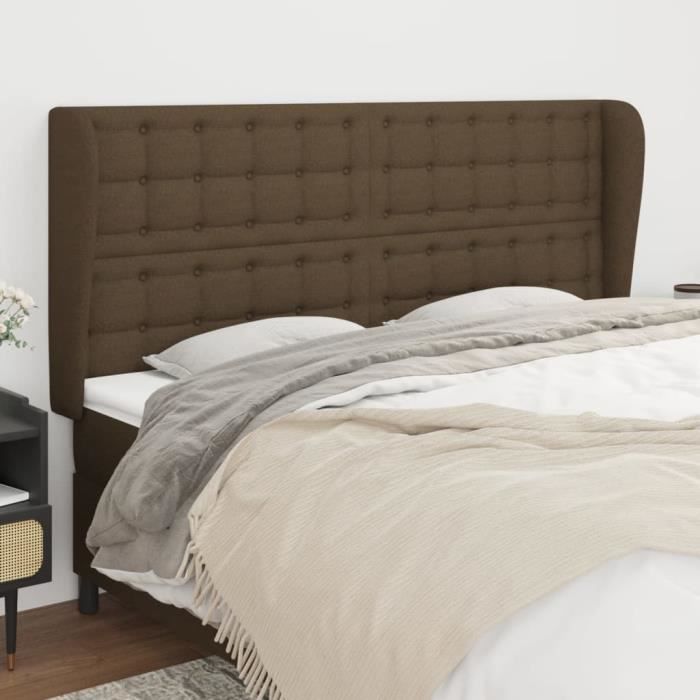 VidaXL Tête de lit avec oreilles Marron foncé 203x23x118-128 cm Tissu3118415