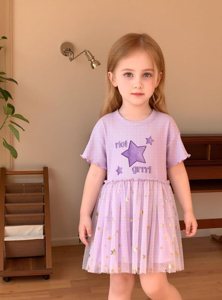 Girls Summer Tulle Dress Cute Princess Short Sleeve Dress for Toddlers and Kids