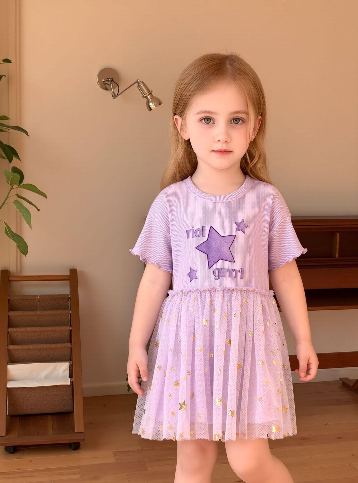 Girls Summer Tulle Dress Cute Princess Short Sleeve Dress for Toddlers and Kids 90