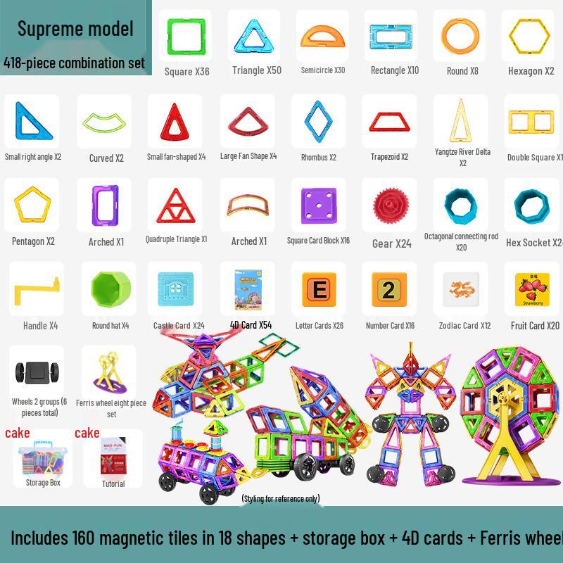 Large Magnetic Tiles Building Blocks Set for Kids - DIY Educational Toy