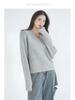 Women's Fluffy Grey Sweetheart Neck Sweater Jacket - Loose Fit Autumn/Winter Outerwear