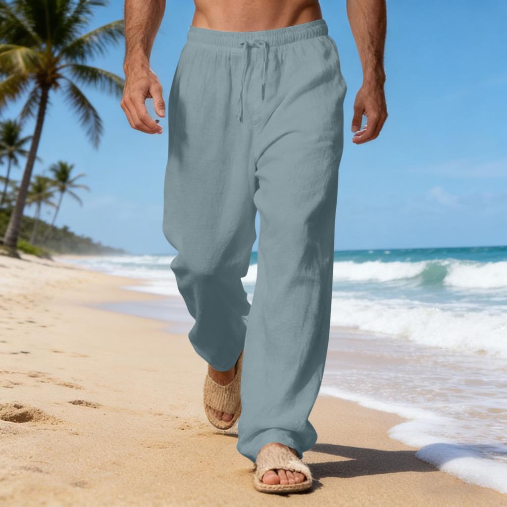 Men's Casual Loose-fitting Jogging Pants, Straight-leg Wide-leg Trousers, Drawstring Cotton And Linen Casual Pants.