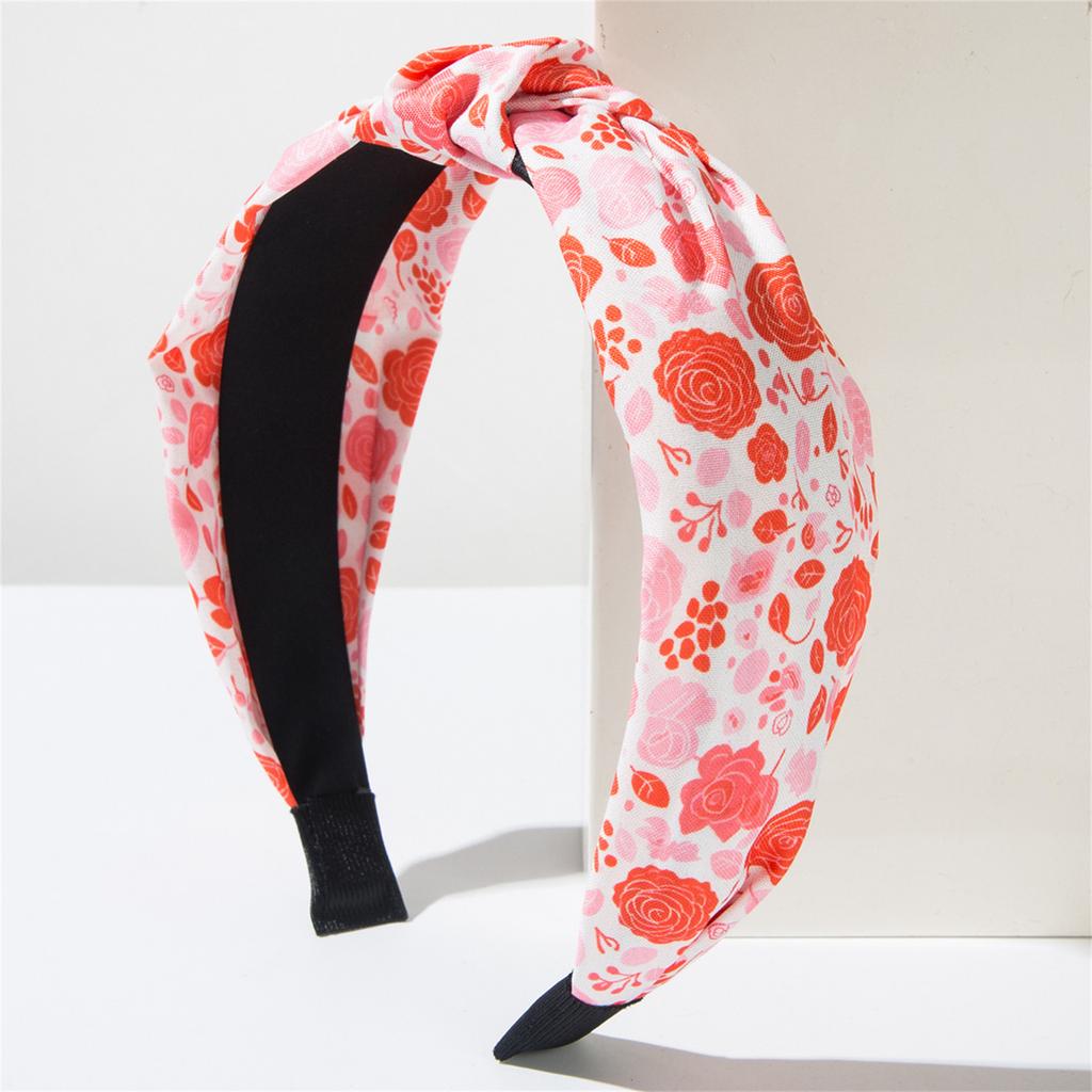 Valentine's Day Sweet Versatile Knotted Fabric Printed Heart Headband - Daily Party Hair Accessory
