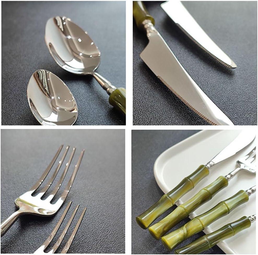 Acrylic bamboo 304 stainless steel tableware set, steak knife, fork, spoon dinnerware set 1pc/5-piece set