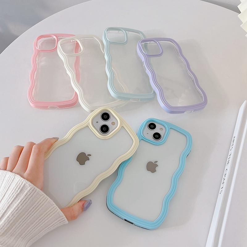 Soft Wavy Lines Phone Case For Iphone 11 12 13 14 15 Pro Max XS Max X XR 7 8 Plus SE  Candy Bumper Transparent Cases Cover