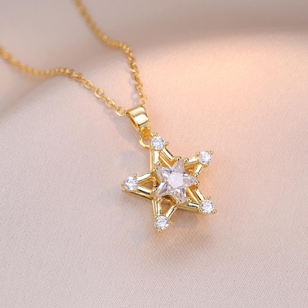 Mode Drehbare Stern Anhänger Halskette für Frauen 2024 Neue Edelstahl Kette Schmuck Party Zubehör