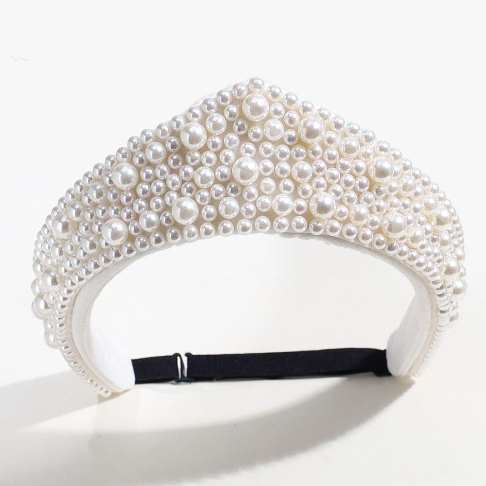 Elegant Velvet Crown Headband Baroque Triangle Sponge Hairband Classical European American Style Pearl Rhinestone Hair Hoop