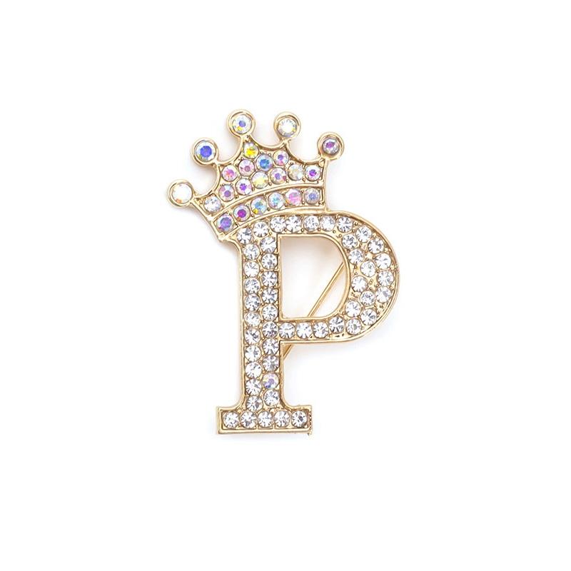 1 Pièce Broches pour Femmes & Hommes Broche Initiale Épingle de Col Strass Cristal Mode A-Z Ton Doré Épingle Corsage