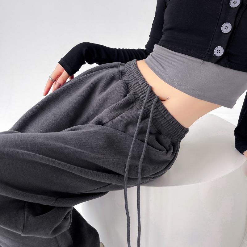 Autumn Sports Casual Loose Wide Leg Pants Women Fashion Solid Elegant High Waist Trousers Women Simple Straight Drawstring Office Ladies Trouser 25681