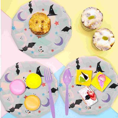 68pcs Halloween Disposable Tableware Fork Spoon Set Paper Plate Cup Cutlery Set Spooky Ghost Paper Cup Set Design