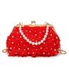 Women Rose Flower Evening Bag with Chain Floral Pearl Handbag Elegant Dinner Bag Pearl Crossbody  Female Bridal Bag