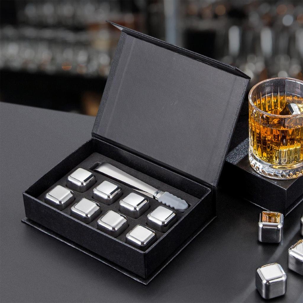 Whiskey Stones Gift Set, 8-Pack Food Grade Stainless Steel Reusable Ice Cubes, No Dilution Chilling for Drinks, Maintains Flavor and Strength