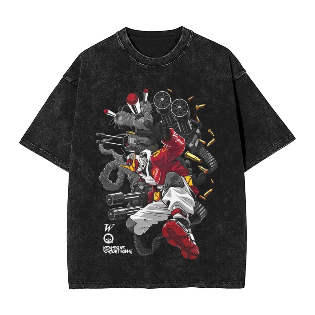 T-shirt Imprimé Graphique Anime RX Gundam Hommes et Femmes T-shirt Lavé Haute Qualité Coton Vintage Harajuku Haut