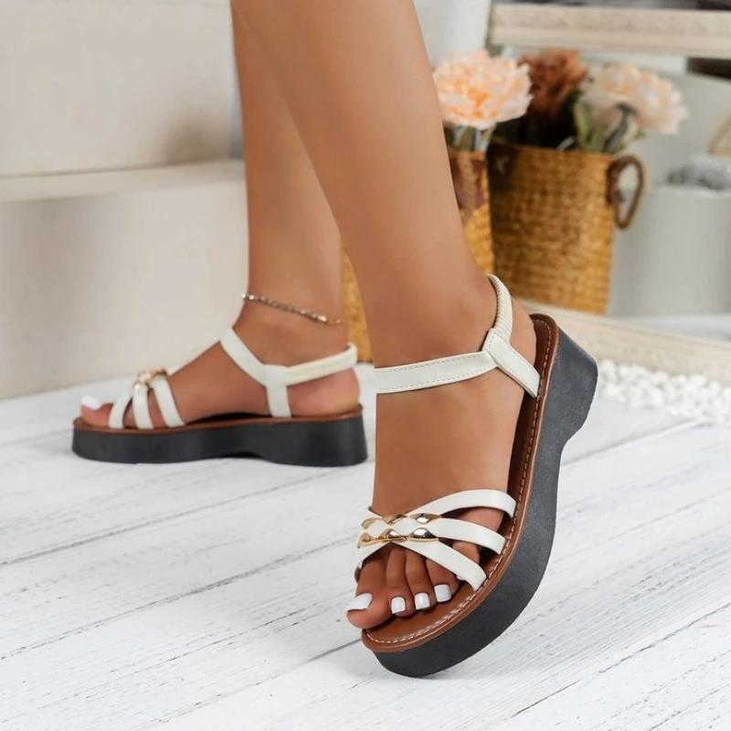 Lucyever Lightweight High Heeled Sandals for Women 2024 Summer Ankle Buckle Female Gladiator Sandal Woven Platform Sandles Woman