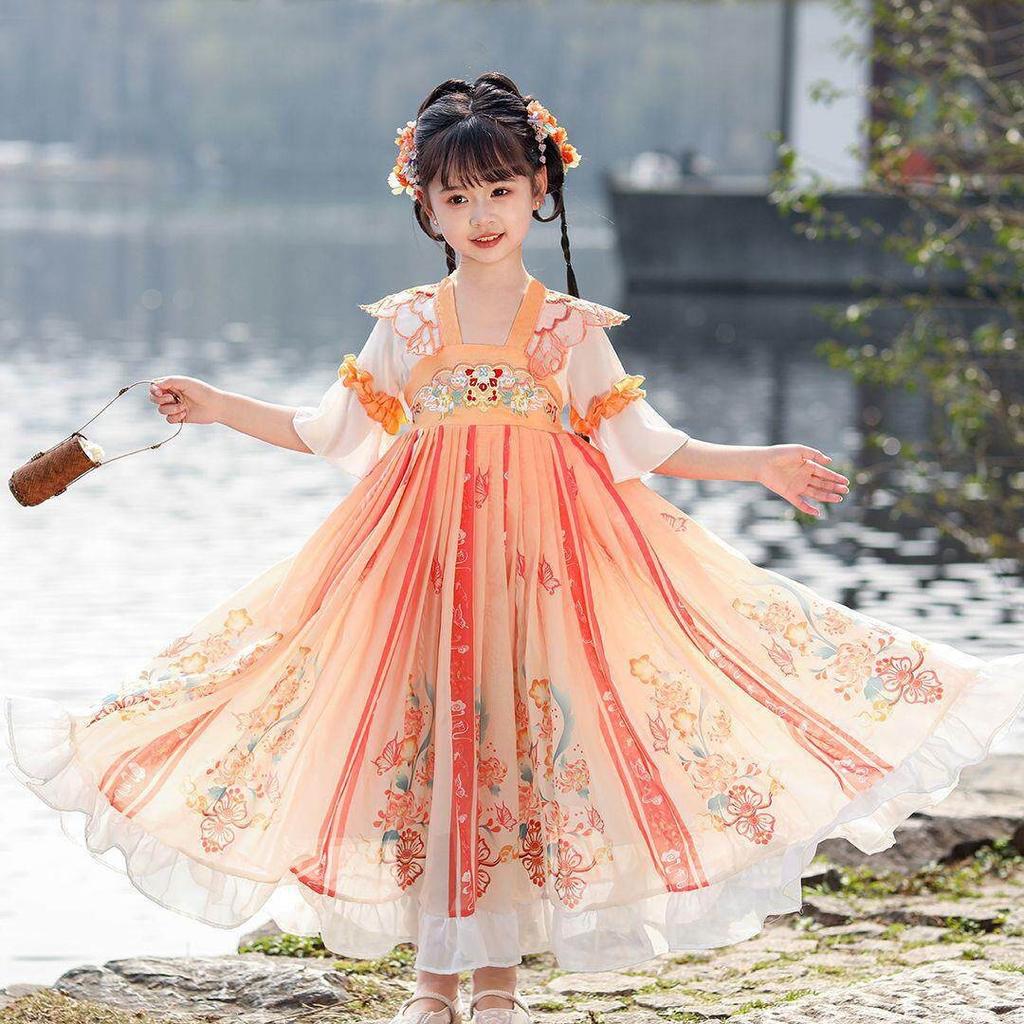 Girls Spring Hanfu Dress Embroidered Ruqun Fairy Traditional Chinese Costume for Kids Performance