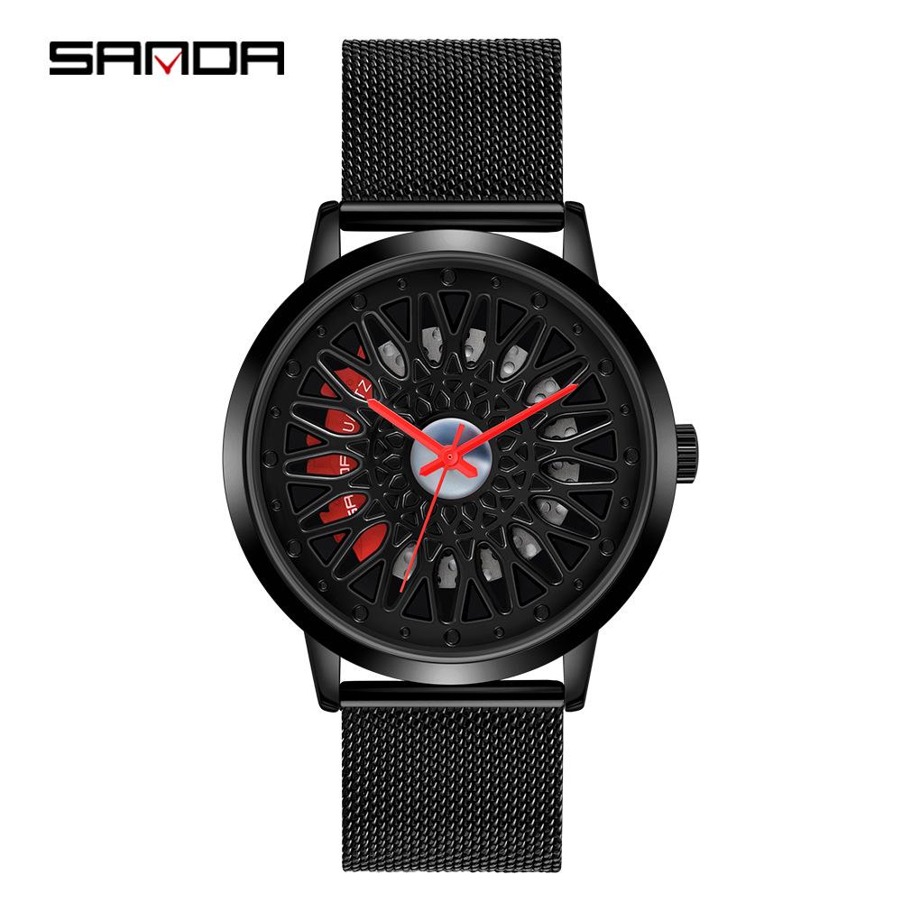 Classic Men's Quartz Watch - Car Wheel Style, Steel Band, Trendy & Casual