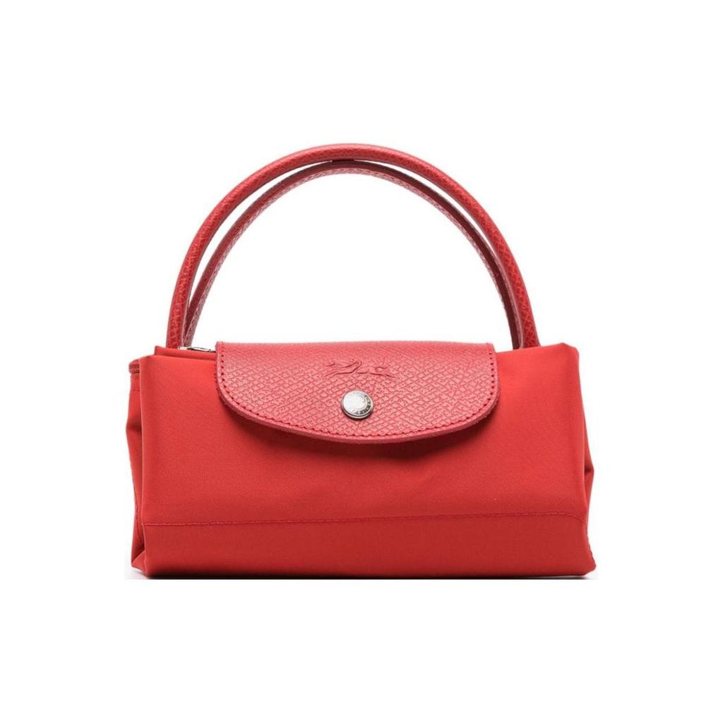 Longchamp Le Pliage Logo Embroidered Top Zip Tote Bag Small Women Handbags Tomato-Red 1621919P83